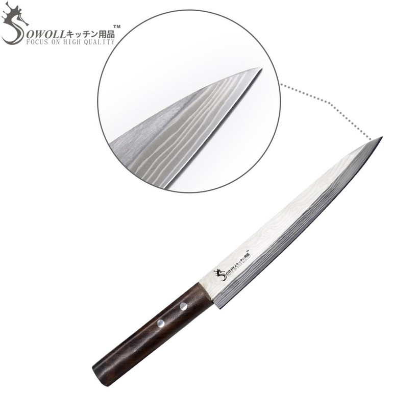 SOWOLL Brand 8 Inch Sashimi Knife High Carbon Stainless Steel Sharp Blade Stainless Steel Kitchen Knife Best Cooking Tools