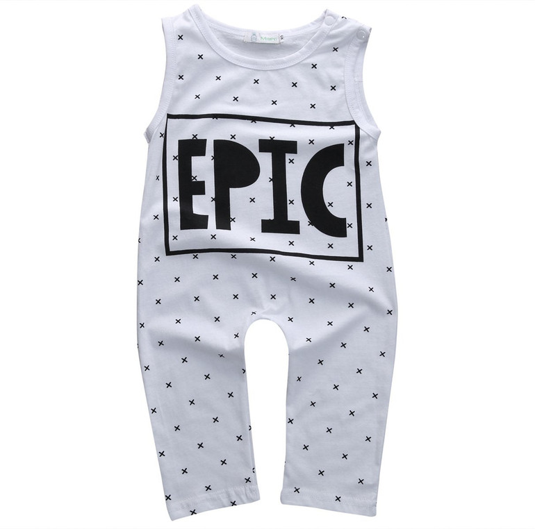 2016 Newborn Baby Girl Boy Clothes Cotton Polka Dot Letter Sleeveless Romper Jumpsuit Playsuit Outfits