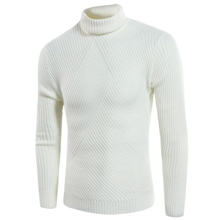 2017 Winter Male Solid Slim Fit Pullover Gray White Sweater Male Turtleneck Men Brand Knitted Warm Sweater Pull Homme Marque