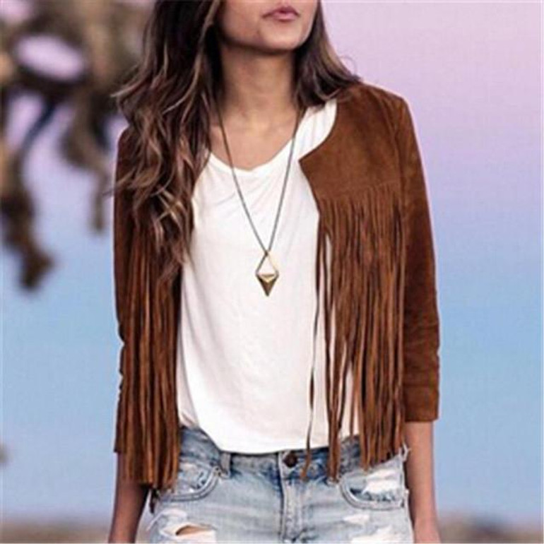 2016 new designer natural brown leather jacket women soft pu leather coat laies tassel motorcycle jacket chaqueta de cuero mujer