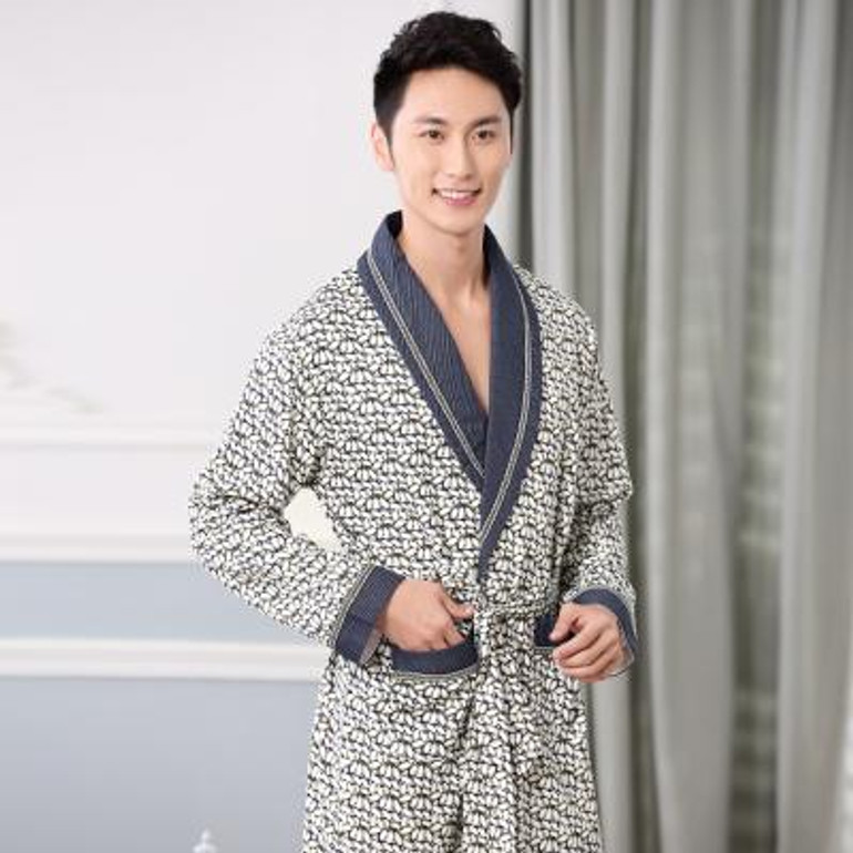 2016 NEW Cotton Nightwear for men Spring and autumn Long Sleeve Sleep Gown Men Lounge Robes Plus size 3XL