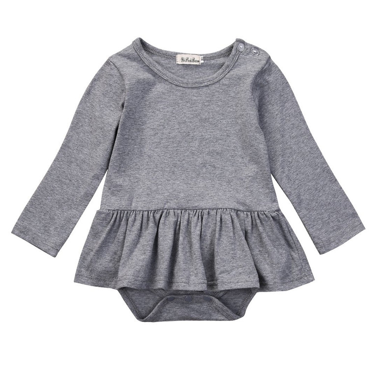 2016 Fashion Newborn Infant Kids Baby Girl Clothes Ruffles Tutu Skirt Long Sleeve Gray Bodysuit Jumpsuit Outfit