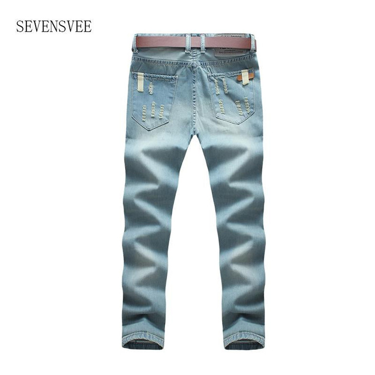2016 fahion Ripped Denim Pant Knee Hole Zipper Biker Jeans Men Slim Skinny Destroyed Torn Jean Pants fear of god jeans CHOLYL