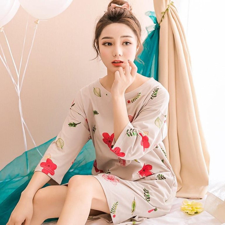 2017 New Summer Cotton Nightgown Female Korean Cute Print Sleepshirts Short Sleeve Women Sexy Home Clothing Sleepwear Nightdress