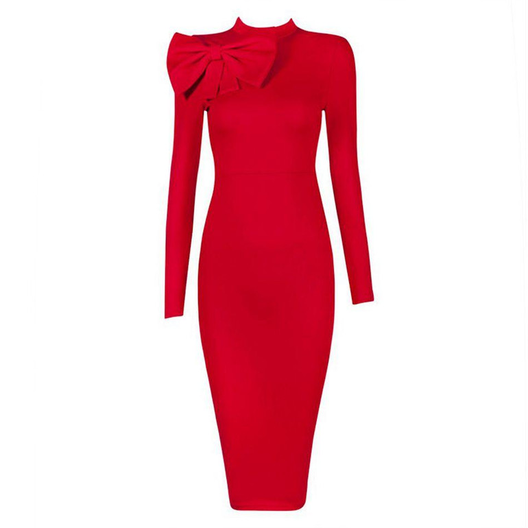 2017 New Summer Bandage Dress Women Celebrity Party Bow Long Sleeve Bodycon Night Out Drress Women Runway Wholesale Vestidos