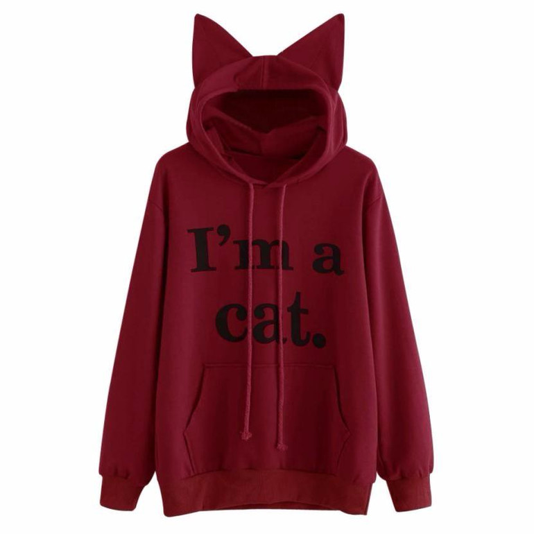 2017 New style Womens Kawaii Cat Long Sleeve Hoodie Harajuku Sweatshirt Hooded Pullover Tops Blouse Poleron Mujer jd4