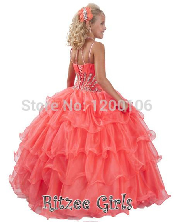 2016 Tiered Princess Ruffled Rhinestone Beaded Little Girl Pageant Dress