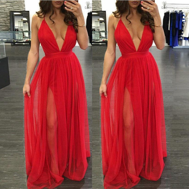 2016 Summer Women Casual Sexy Sleeveless Chiffon  Evening Party Dress Female Beach Backless Long Maxi Dress Red vestido de festa
