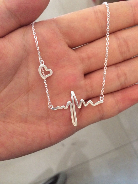 Real. 925 Sterling Silver Lifeline Pulse &Open Heart Pendant Heartbeat Necklace chain 18" GTLX495