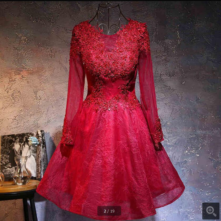 Real pictuer a line wine lace long sleeve short cocktail dress beading appliques sheer back sexy petite girls cocktail gowns Real pictuer a line wine lace long sleeve short cocktail dress beading appliques sheer back sexy petite girls cocktail gowns