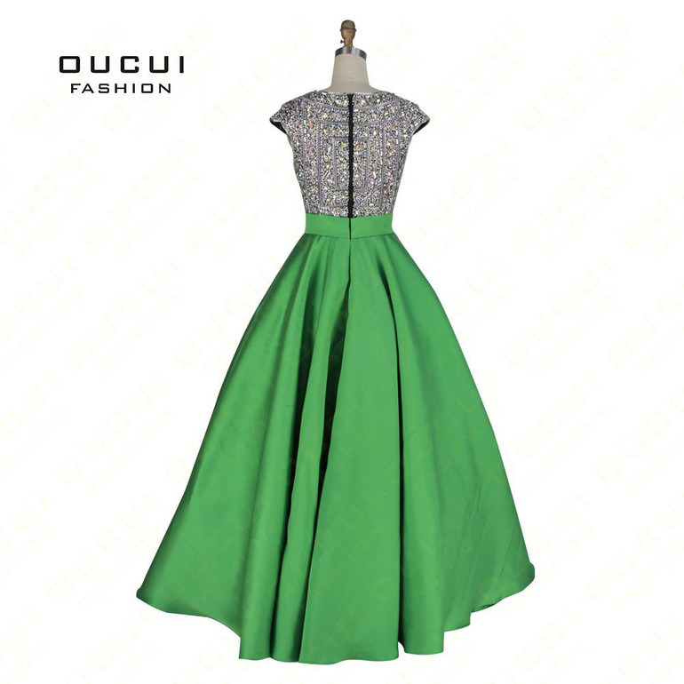 Real Photos Long Ball Gown Prom Dress Evening Cap Sleeve Full Crystal Handmade Gown Party OL102928