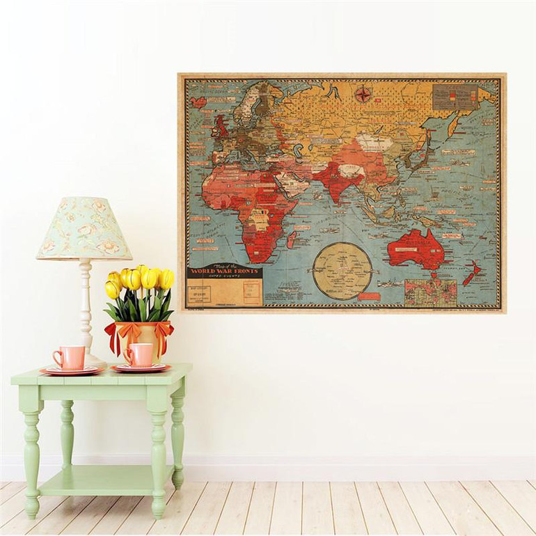 Retro Vintage Poster World War Situation Map Wall Decor Decorative Painting Kraft Paper Poster Vintage Greeting Card