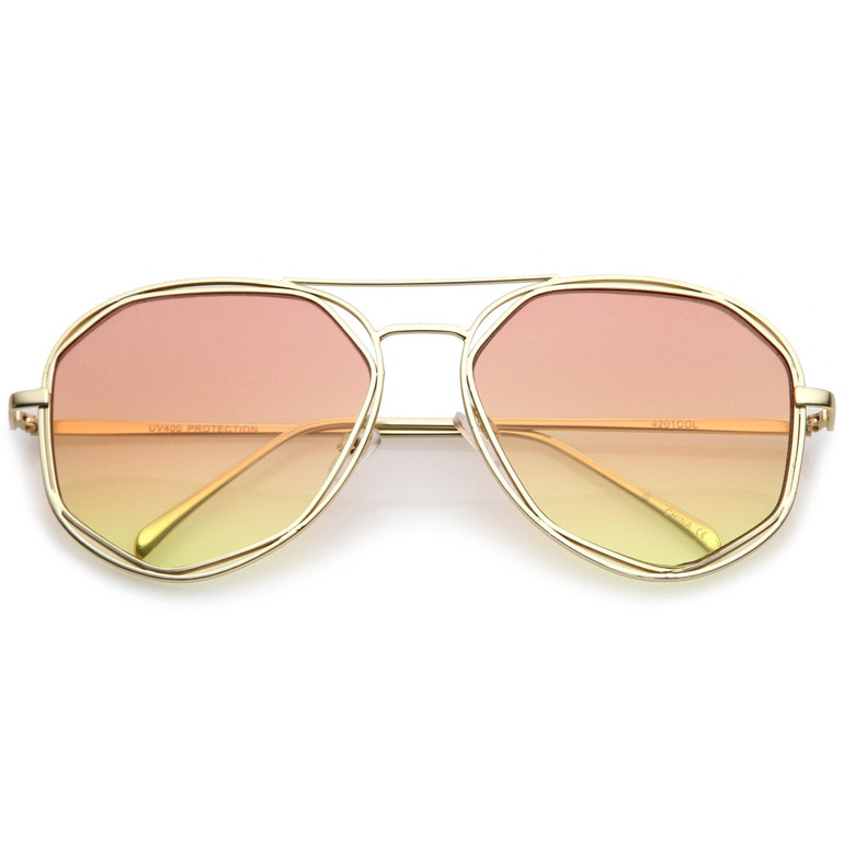 Retro Laser Cut Gradient Flat Lens Aviator Sunglasses A872