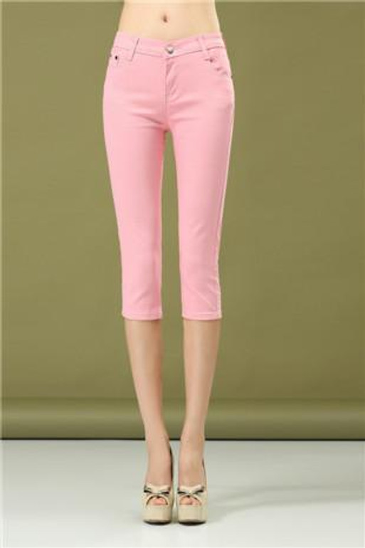 2017 Summer Style Women pants capris  woman candy color slimming capris pants cotton skinny denim capris for women plus size