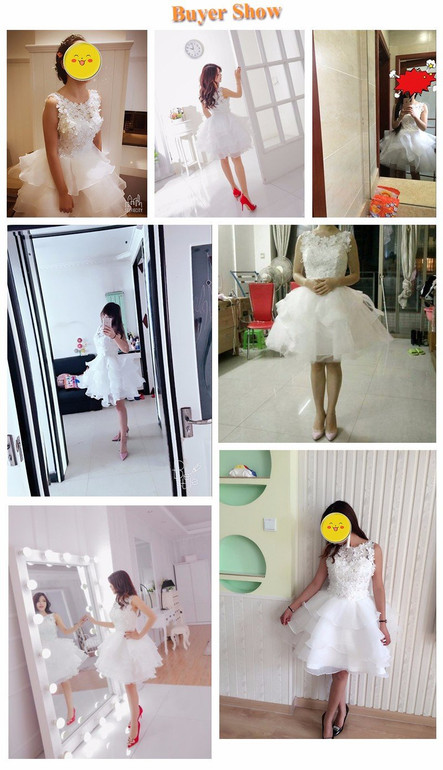 2017 White Floral Appliques Ball Gown Mini Cocktail Dresses Ruffle Short Prom Dress 2017 Formal Party Gowns Robe De Soiree GF109