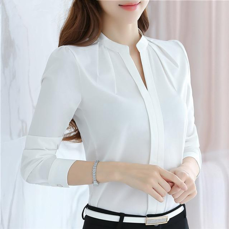 2016 New Arrival Summer Autumn Plus Size Blusas Women Chiffon Shirt Elegant Solid  V-neck  Slim Casual Women Blouses 881B 37