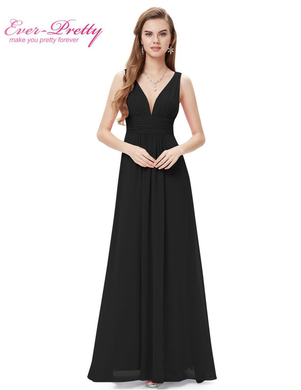 Evening Dresses Double V Black Elegant Long Formal Gown EP09016 Ever Pretty 2016 Vestido Longo Evening Dresses