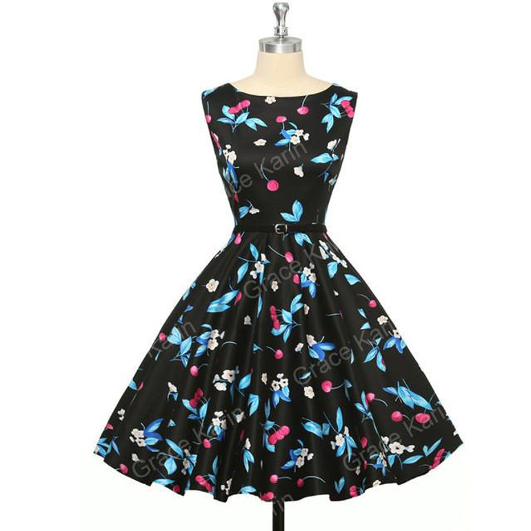 Grace Karin Womens Cocktail Dresses Summer style Floral Print Retro Vintage 50s Casual Party Rockabilly Dress Vestidos Femininos