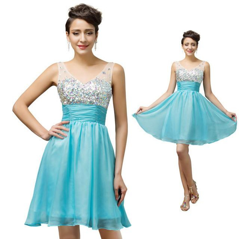 Grace Karin White Blue Sexy Backless Short Cocktail Dresses Beading Sequin School Party Gown robe de cocktail Sexy CL7507