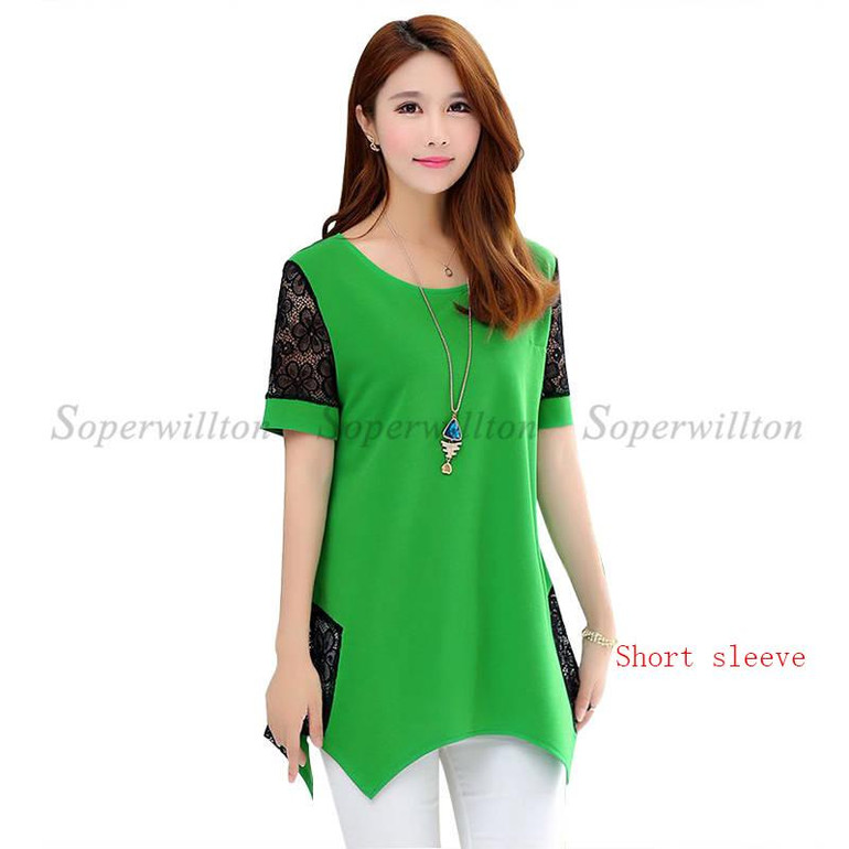 2016 Shirt Women For Work and Casual Women Blouses O-neck Plus Size 5XL Blusas Patch Lace Blouse Long Sleeve Female Shirts D5002