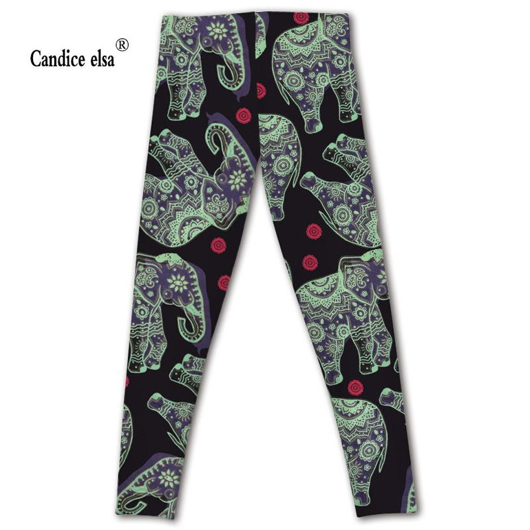 CANDICE ELSA leggings women elastic sexy fitness legging elephant printed workout female pants plus size wholesale drop shipping