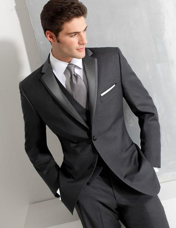 2016 Custom Made  Light Grey Men Suit Tailored Men Wedding Suits For Men Slim Fit Groom Tuxedos For Men(Jacket+Vest+Pant+Tie)