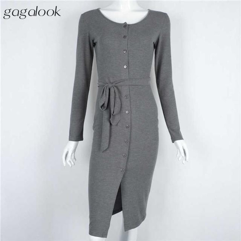 2016 Brand Women Winter Dress Tunic Midi Office Robe Black Long Sleeve Bodycon Button Casual Cardigan Dress Vestidos 942
