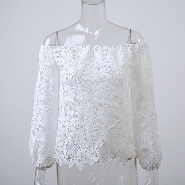 2016 Black Sexy Club Off Shoulder Hollow Out Women Blouses Summer Beach Style Long Sleeve Party Girls Blusas Shirts Tops
