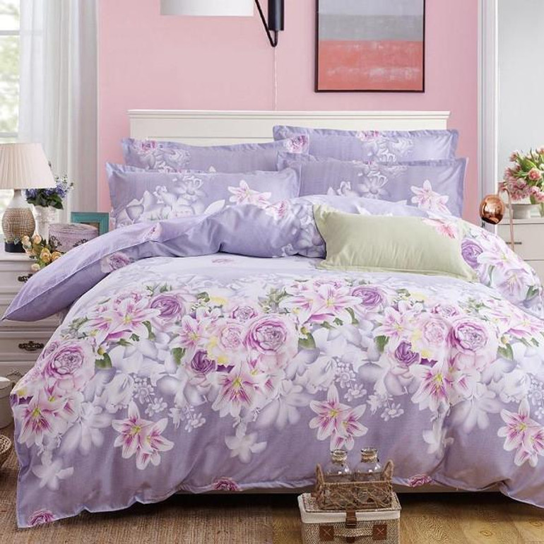 Elegant Floral Bedding Set Polyester Cotton Bed Linen Sets 4pcs Bedspreads Kids Twin Size Blue Duvet Cover Bed Sheet Set