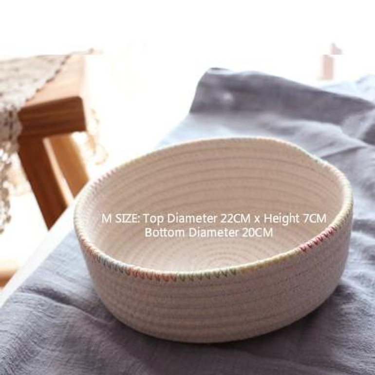 DUNXDECO French Simple Colorful Rainbow Wave Cotton Thread Ellipses Home office Storage Basket Multifunction Table Organisation
