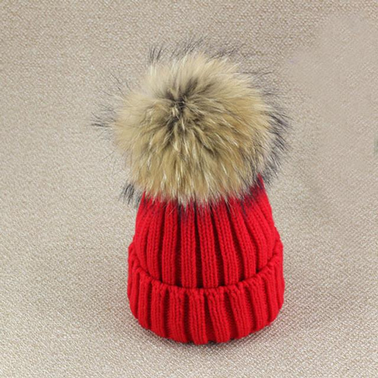 2016 Winter Knitted Real Fur Hat Women thicken Beanies skullies  with 15cm Raccoon Fur Pom poms Caps snapback beanie Hats