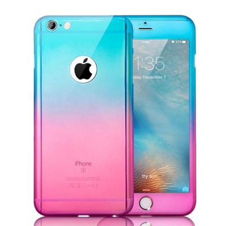 Luxury Gradient Transparent Mat Hard PC Case For iPhone 6 6S Plus For iPhone 7 360 Full Body Cover Temper Glass Screen Protector