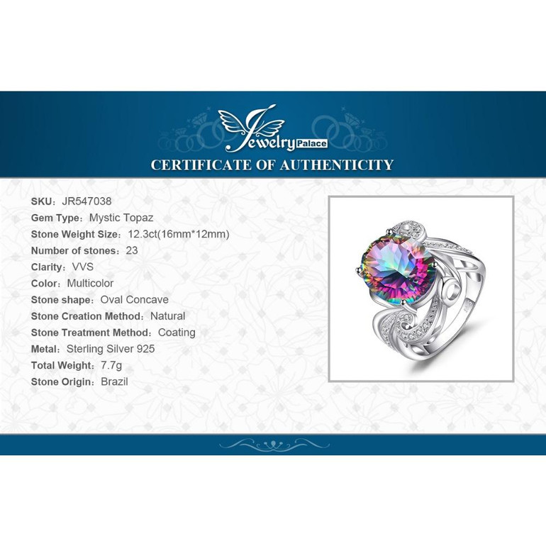 Luxury Cocktail Ring 9.5ct Genuine Gem Stone Rainbow Fire Mystic Topaz Ring Concave Pure Solid 925 Sterling Silver Jewelry Women