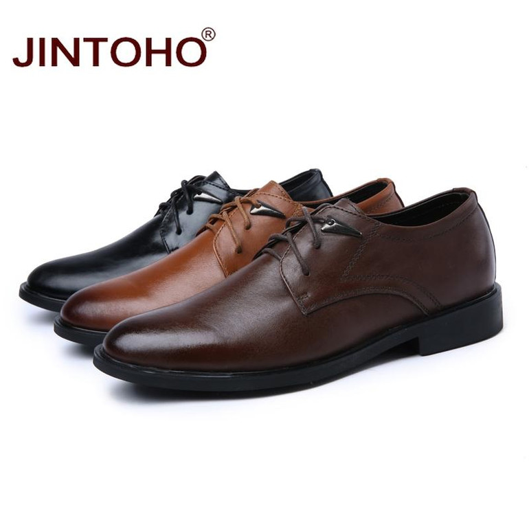 JINTOHO 100% Real Leather Men Dress Shoes Pointed Toe Glitter Genuine Leather Men Business Shoes Male Moccasins Shoes Men Flats