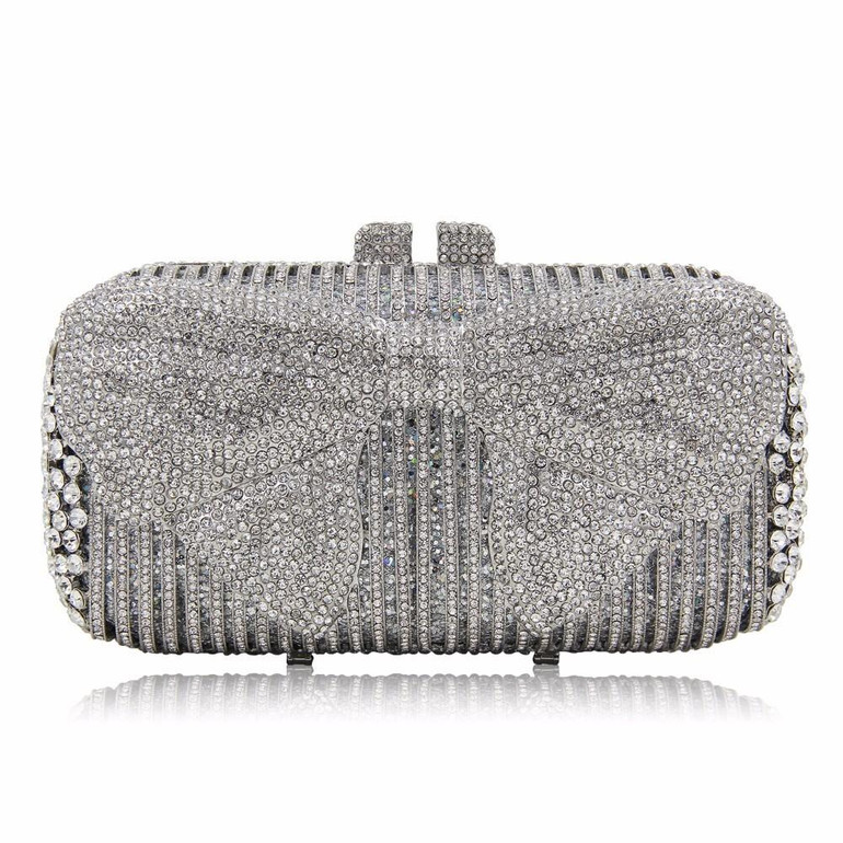 Natassie Brand Women Luxury Crystal evening Bag Bow Knot Style Wedding Clutches With Metal Shoulder Chain