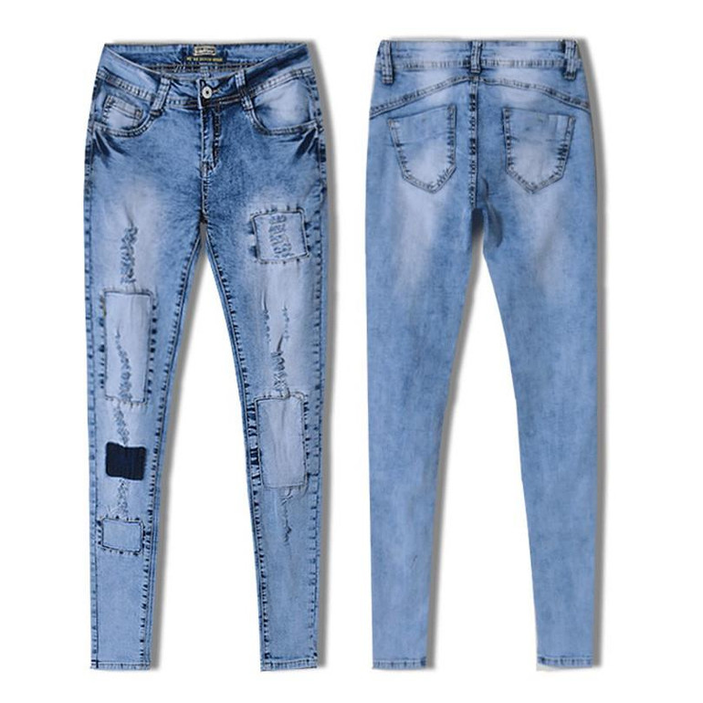 Pop Slim Pencil Pants Women 2017 Stretch Hole Ripped Jeans Ladies Fashion Skinny Denim Trousers Femme Pantalon