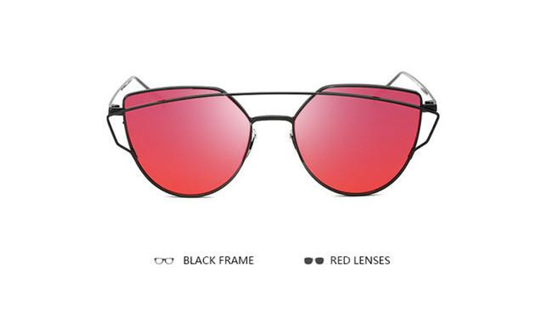 POLYREAL 2017 New Cat Eye Sunglasses Women Brand Designer Female Twin-Beams Rose Gold Mirror Sun Glasses Cateye Sunglasses UV400