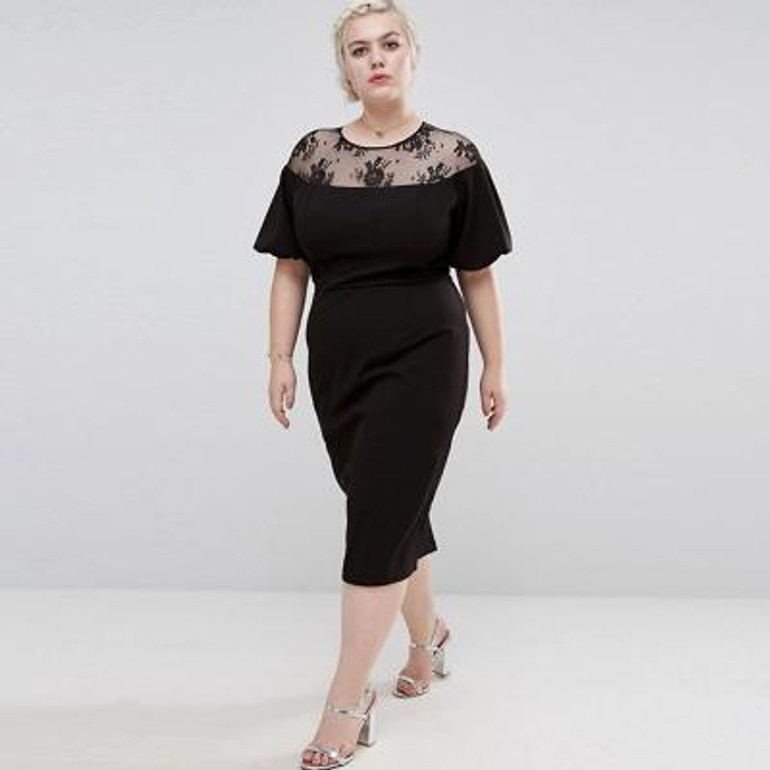 Kissmilk Women Plus Size Ruffles Shoulder Midi Party Dress OL Sexy Lace Dress Patchwork Bodycon Big Size Pencil Dress 5XL 6XL