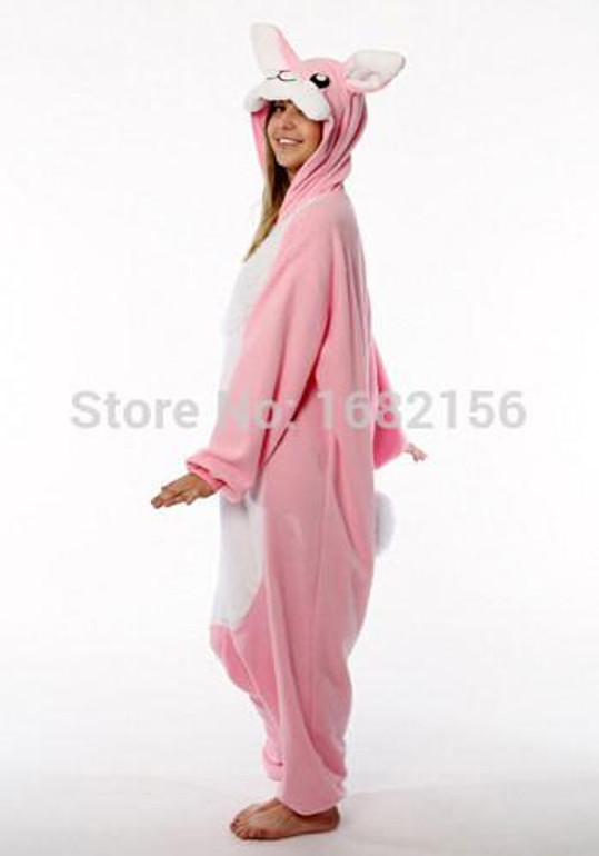 Unisex Adult Onesie Animal Kawaii Pink Rabbit Pajamas Fleece Onesie Cartoon Cosplay Costumes Sleepwear S-XL