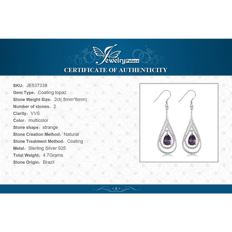 UNIQUE Natural Rainbow Mystic Topaz Earrings Dangle For Women Fashion Pear Genuine 925 Solid Sterling Silver 2016 High Quality