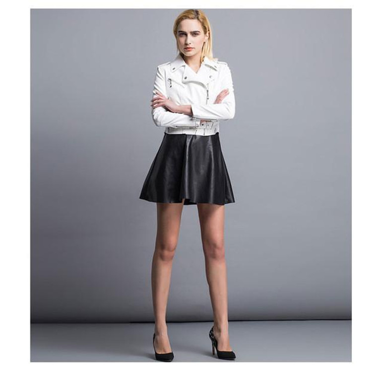 Red Leather Jacket Women Short White Motorcycle Biker Jackets Veste Cuir Femme Pink Black Soft Coats Blouson Cuir Femme UV1063