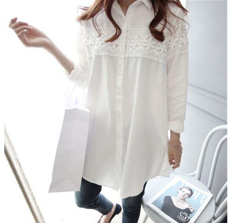 Lace Patch-worked Maternity Shirts Long Sleeve Loose Blouses Tops Clothes for Pregnant Women Spring Autumn Pregnancy Clothing