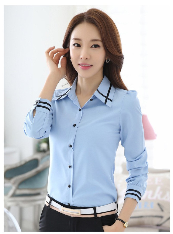 Lace Girl Chiffon White Shirts Office Blouses For Women Formal Blusas 2018 Spring Fashion Long Sleeve Collared Ladies Shirt Tops