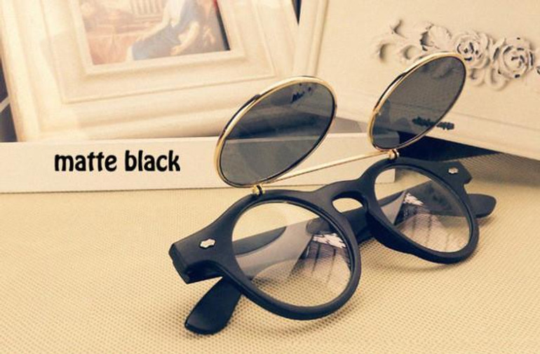 Hot Sale Steampunk Goth Glasses Goggles Round Flip Up Sunglasses Women Men Retro Vintage Fashion Eyewear Unisex Oculos de sol