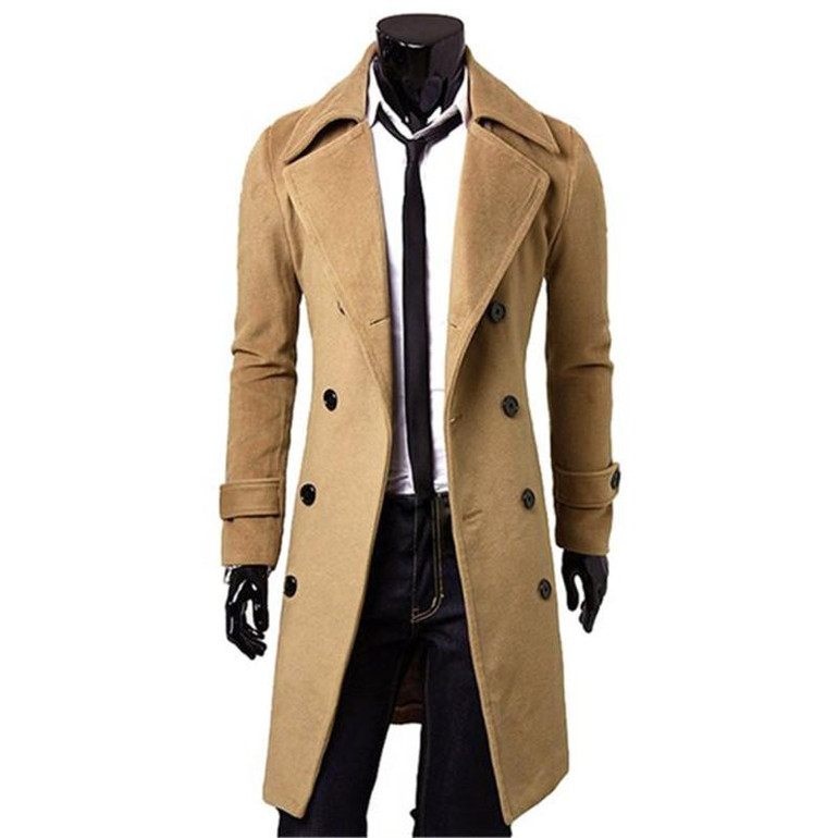 Stylish Trench Men Outwear Slim Coat Winter Long Jacket Double Breasted Overcoat Woolen Coat