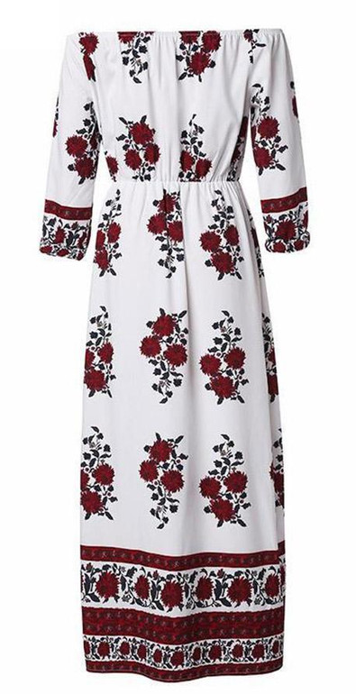 Chicnico Fashion Bateau Off Shoulder Floral Print Dress Chicnico Fashion Bateau Off Shoulder Floral Print Dress
