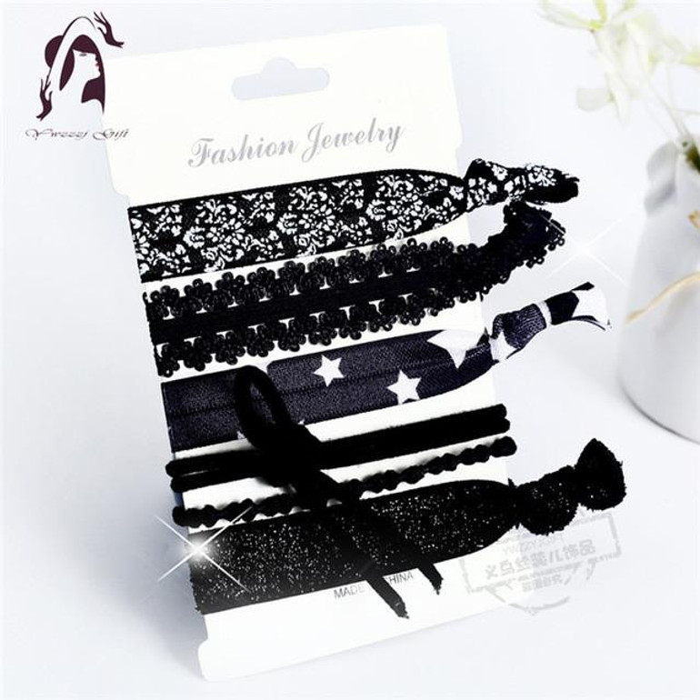 Trendy Summer Elastic Women Hair Accessories Tassel Hairband Jewelry Hand Band For Girls 5PCS/Pack Hair Tips Headwear Hair Bands