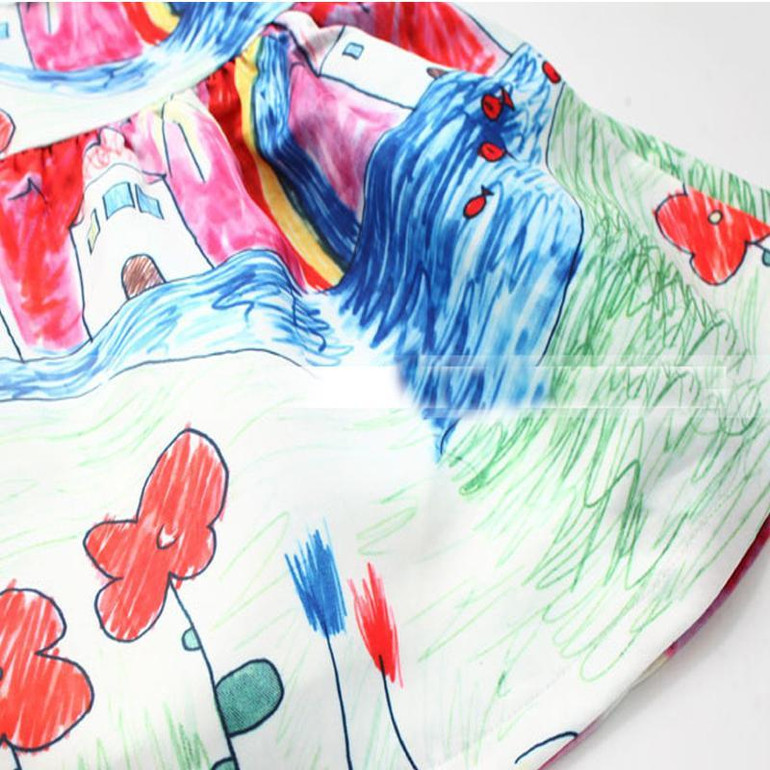 Colorful Girl Dress 2017 Summer Princess Dress Girl Designer Character Painting Kids Dresses for Girls Clothes Vetement Fille