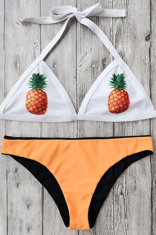 Color Block Pineapple Triangle Bikini Swimsuit - Two Piece Set