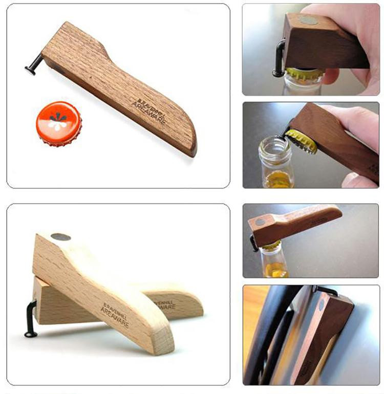 Magnet Beer Bottle Coke Juice Beverages Opener Wooden Handle Wooden Nail Environmental Magnetic Beer Bottle Opener